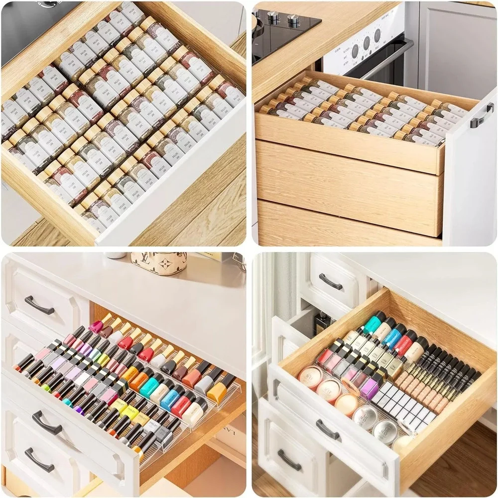 Spice Drawer Organizer, 2 Tier- 2 Pack Clear Acrylic Seasoning